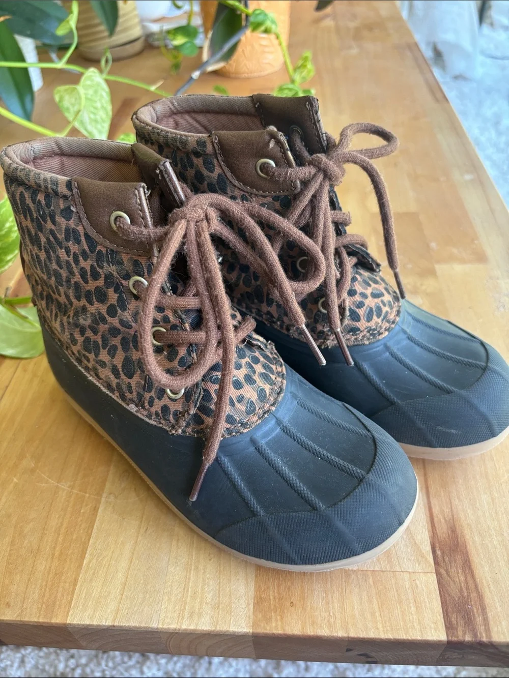 Sperry Kids Leopard Print Rain Boots - Brown and Black